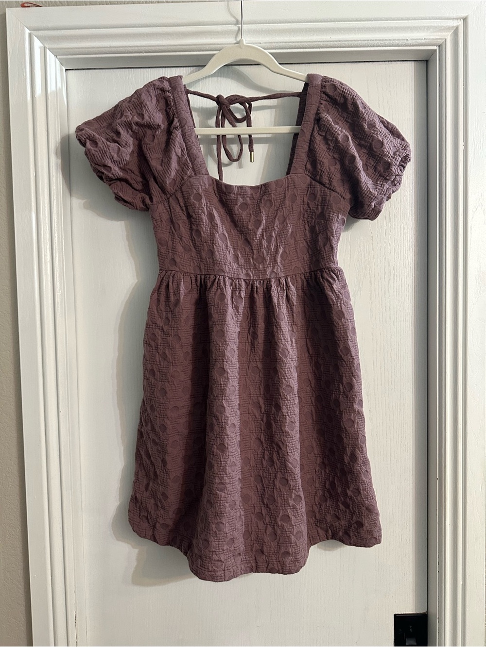 Madewell Mauve Textured Puff-Sleeve Dress